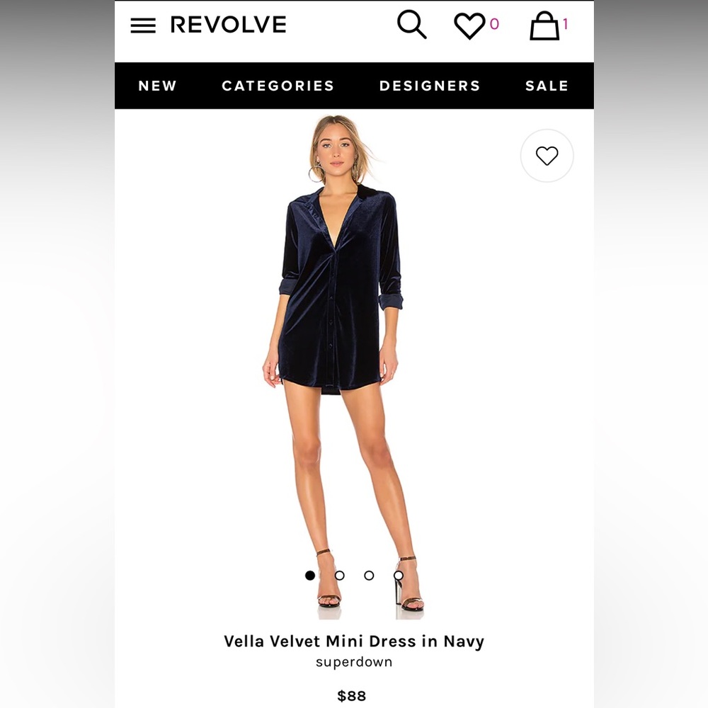 “Vella” Velvet mini dress by Revolve.